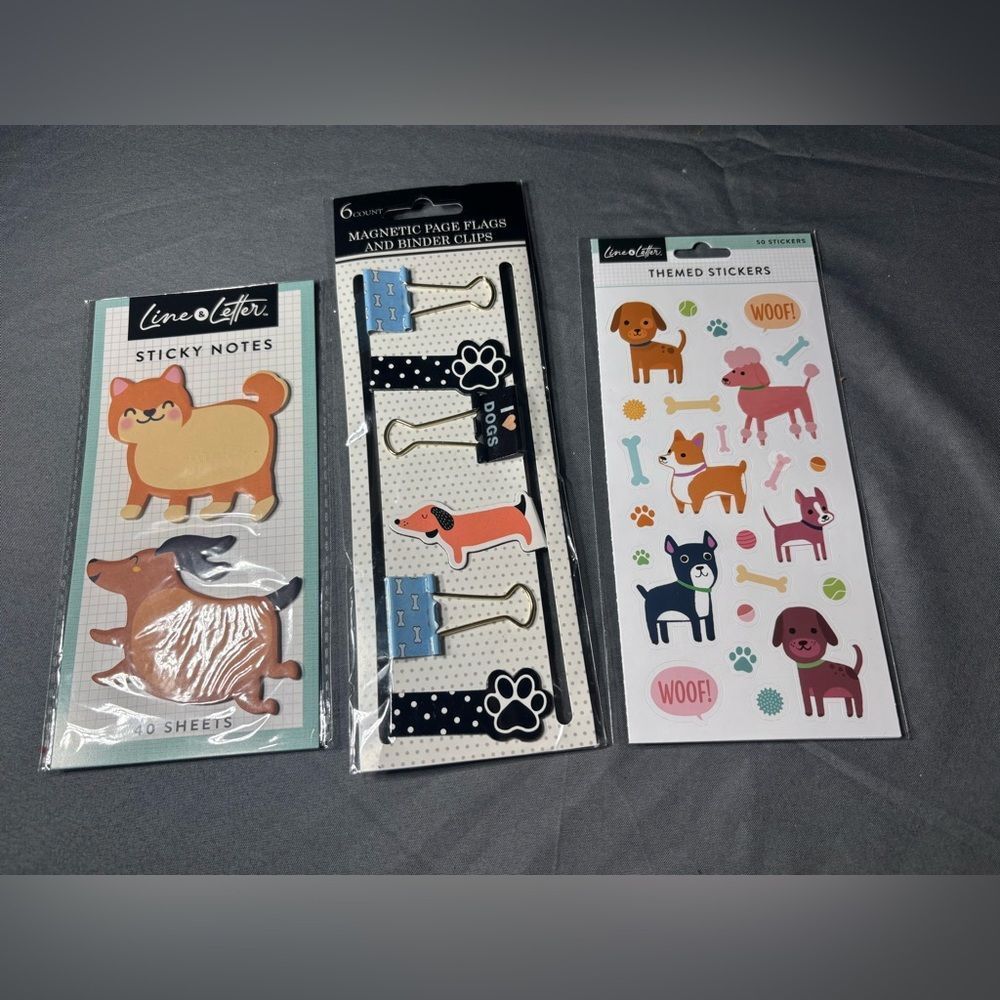 3 pc New Dog-Themed Stationery Set - Black, Blue, Pink
